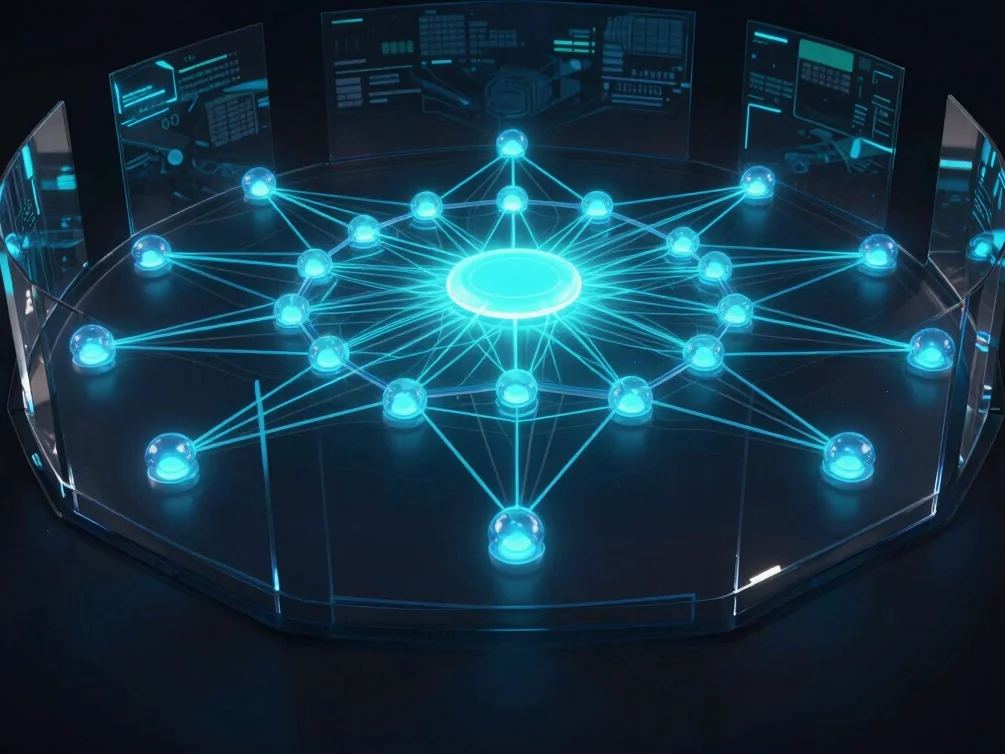 3d render of a glowing network node representing customer data, with connected lines radiating outwards against a dark m