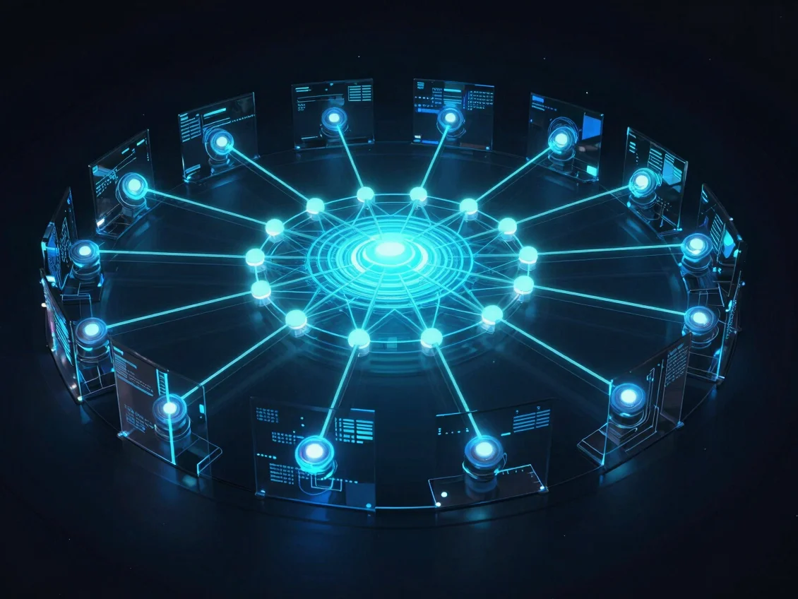 3d render of a glowing network node representing business analytics and telemetry, with connected lines radiating outwar